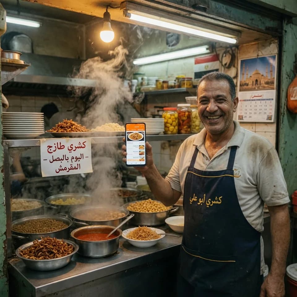 صاحب مطعم كشري ماسك تطبيق الطلبات بتاعه